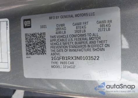 2022 Chevrolet Camaro from USA, damaged, VIN 1G1FB1RX3N0103522